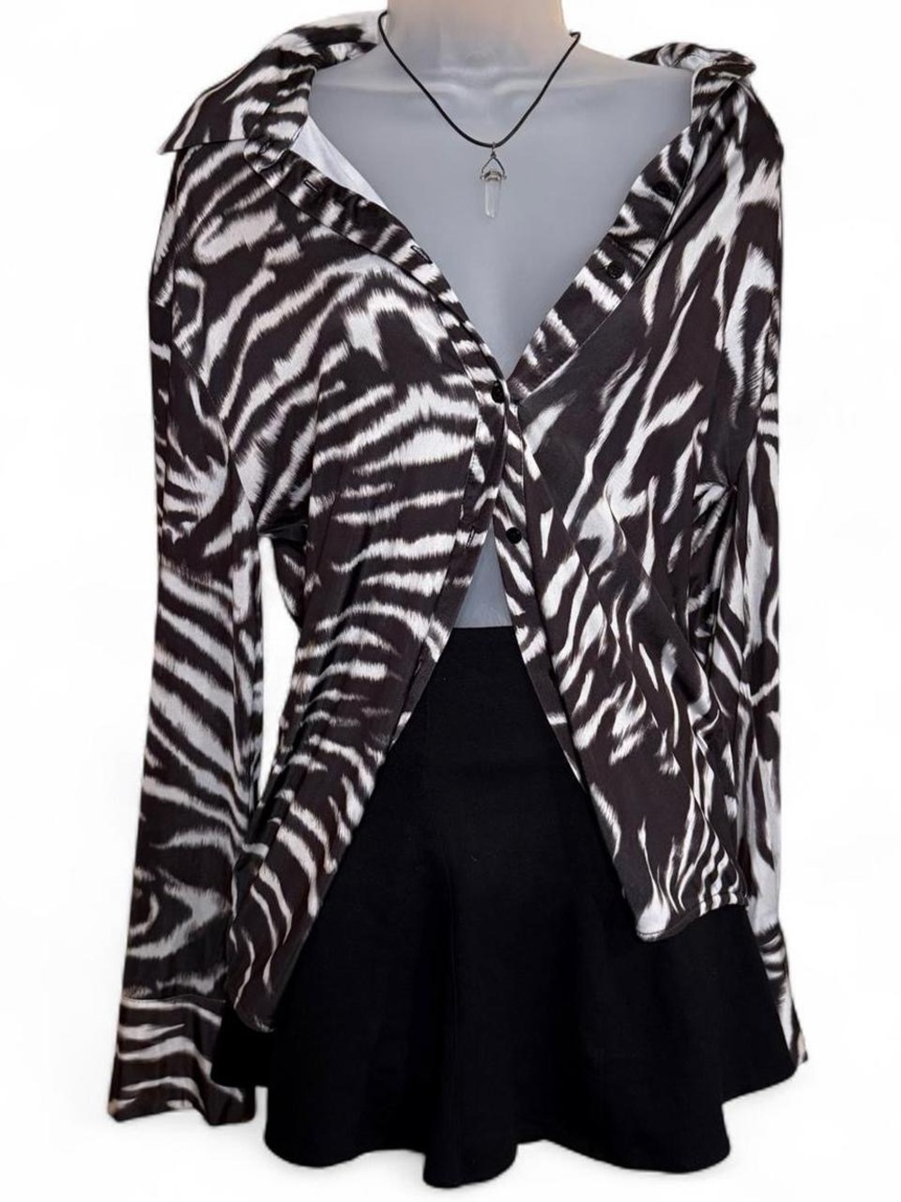 Zara Zebra-Print Button-Down Shirt - Black & White